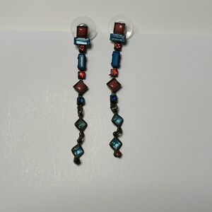 Vintage Sorrelli Style Red / Coral and Blue Geometric Earrings